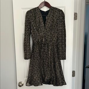 VINTAGE- Black and Gold Embroidered Ruffled Fit and Flare Cocktail Dress